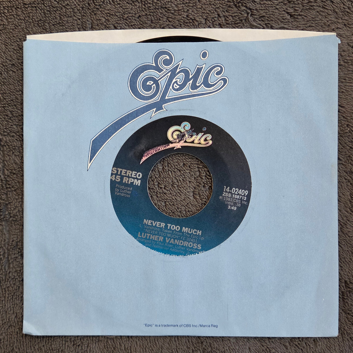 LUTHER VANDROSS NEVER TOO MUCH 7"
