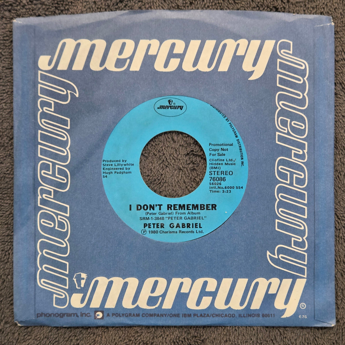 PETER GABRIEL I DONT REMEMBER PROMO 7"