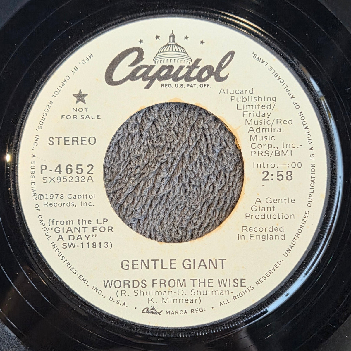GENTLE GIANT WORDS FROM THE WISE WLP 7"