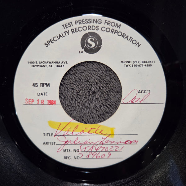 JULIAN LENNON VALOTTE WELL I DONT KNOW TEST PRESSING 7"