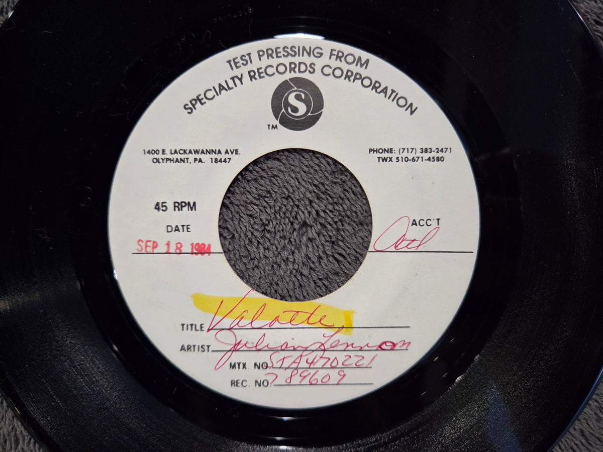 JULIAN LENNON VALOTTE WELL I DONT KNOW TEST PRESSING 7"