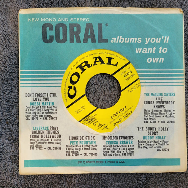 BUDDY HOLLY EVERYDAY PEGGY SUE PROMO YELLOW LABEL CORAL