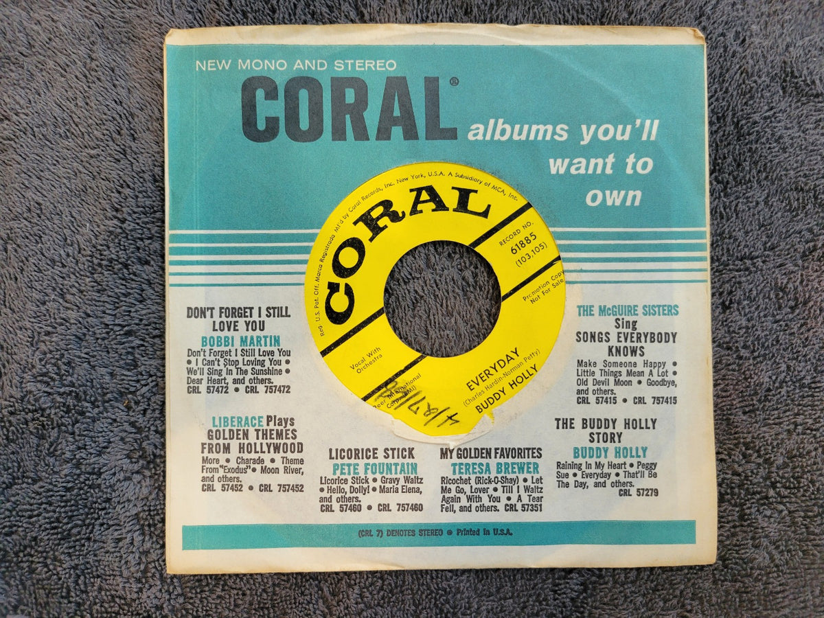 BUDDY HOLLY EVERYDAY PEGGY SUE PROMO YELLOW LABEL CORAL