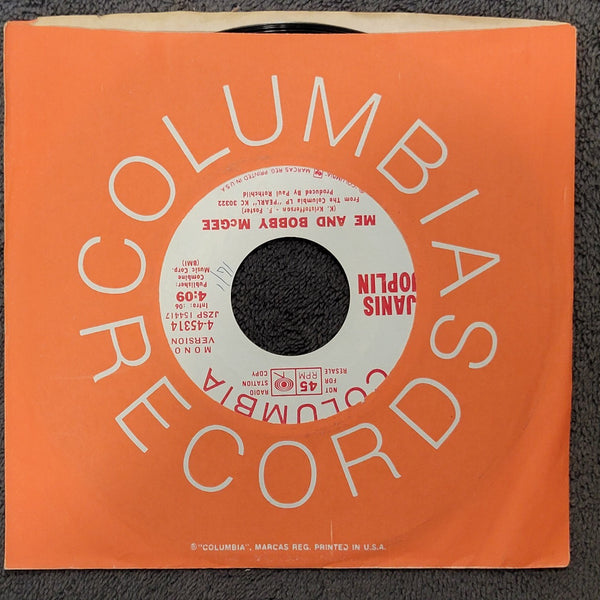 JANIS JOPLIN ME AND BOBBY MCGEE MONO WHITE LABEL PROMO COLUMBIA 4-45314
