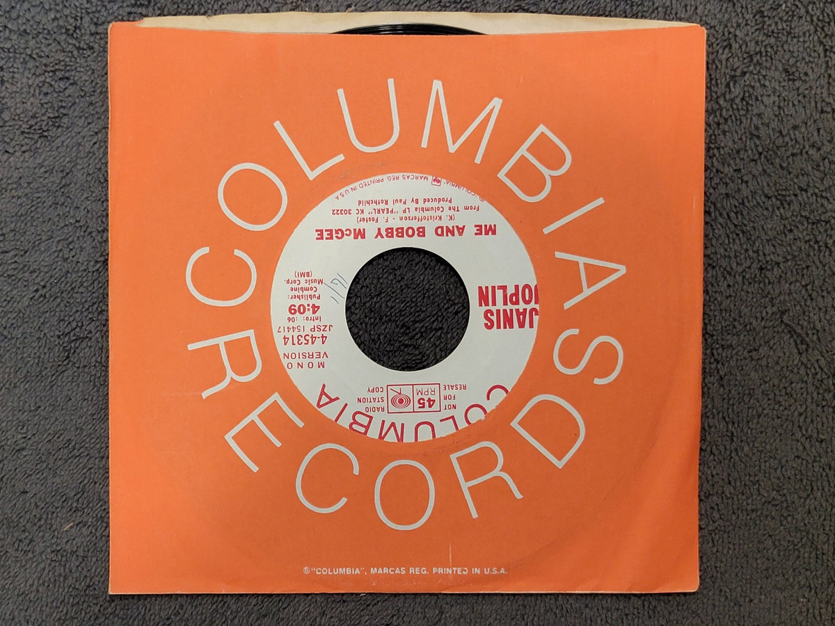 JANIS JOPLIN ME AND BOBBY MCGEE MONO WHITE LABEL PROMO COLUMBIA 4-45314