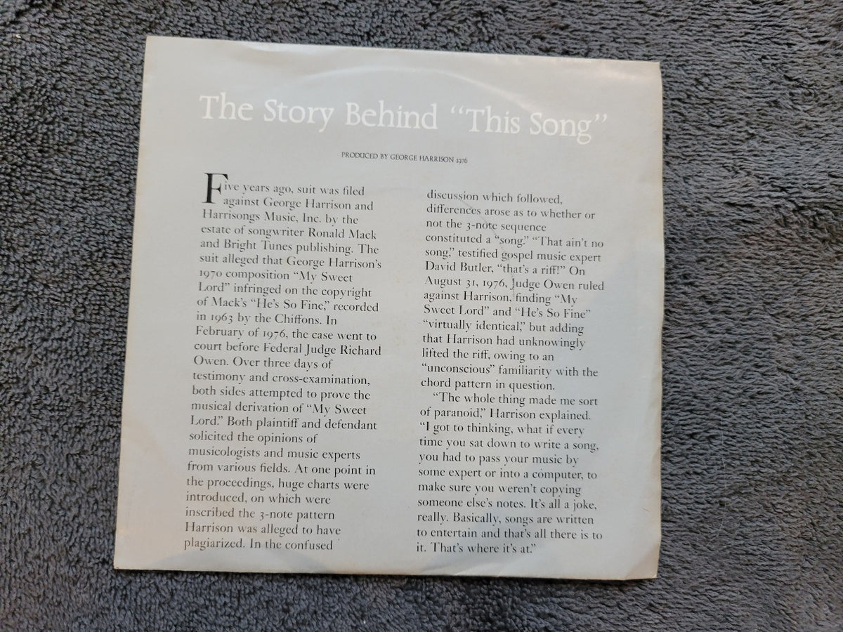GEORGE HARRISON THIS SONG THE STORY BEHIND WHITE LABEL PROMO PICTURE SLEEVE