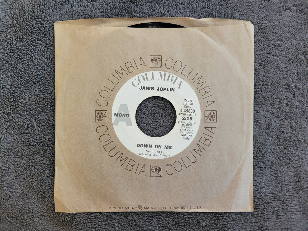JANIS JOPLIN DOWN ON ME MONO WHITE LABEL PROMO BYE BY BABY COLUMBIA 4-45630