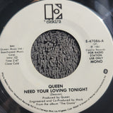 QUEEN NEED YOUR LOVING TONIGHT  WHITE LABEL PROMO MONO ELEKTRA SMALL E E-47086
